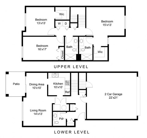 Floor plan for 3 beds, 2.5 baths, 1553 sqft